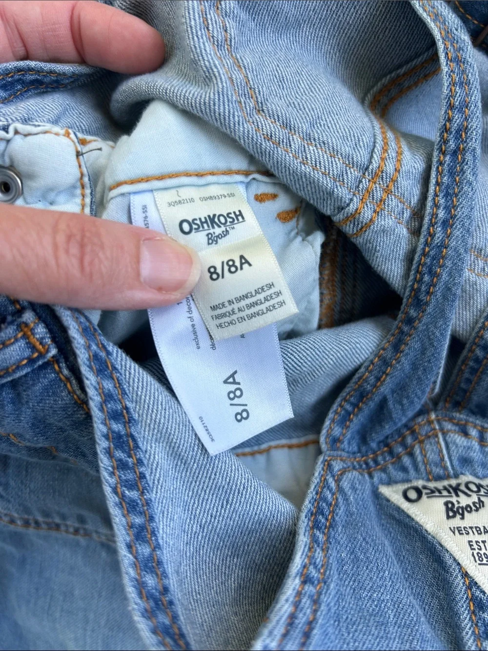 OshKosh B'gosh Light Blue Denim Short Overalls Vestback retro girls size 8 bibs